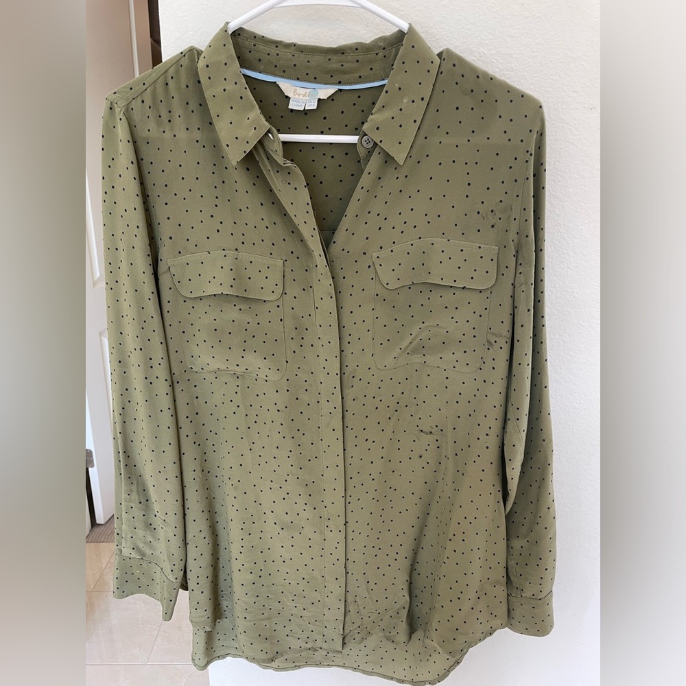 Boden Silk Shirt. US 8. Khaki/olive 100% silk